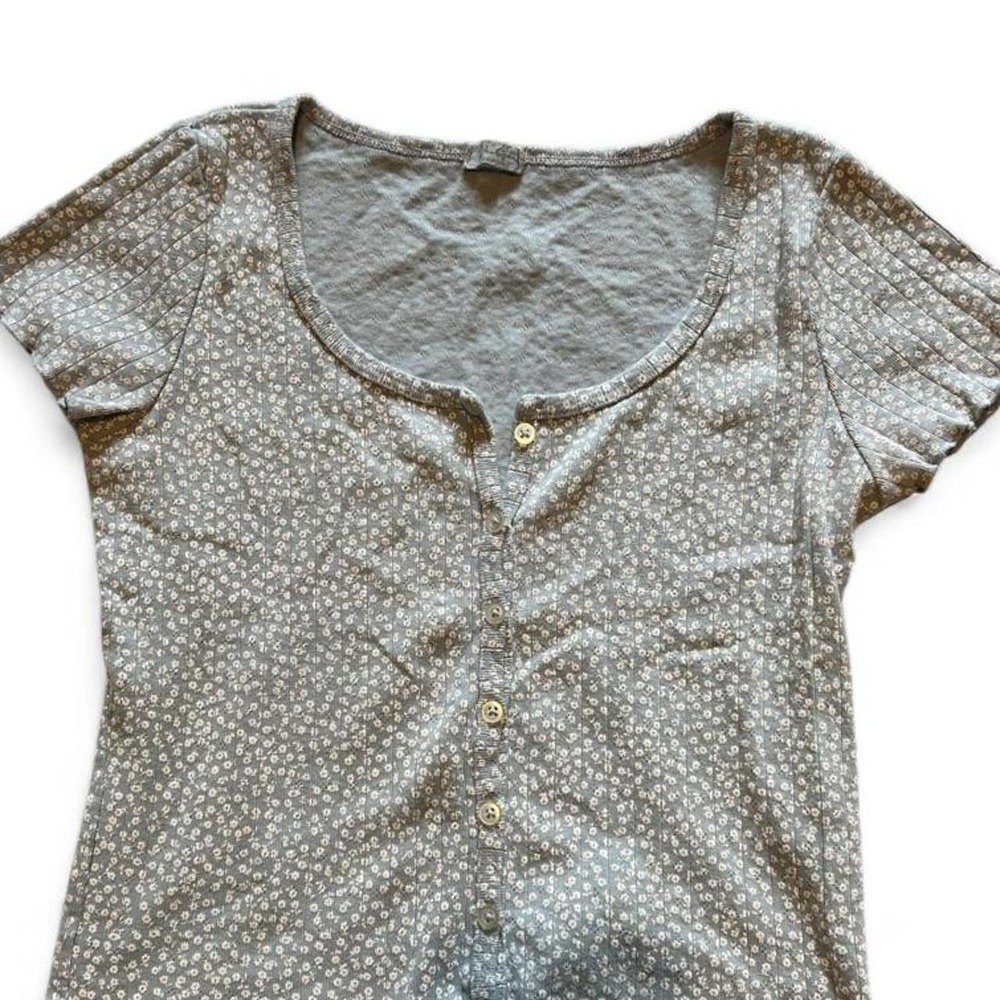 John Galt Brandy Melville Light blue pointelle floral button up top